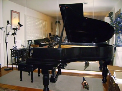 A side view of a rebuilt piano.